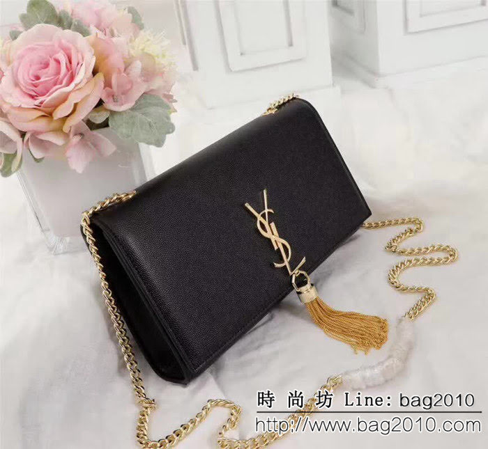 YSL聖羅蘭 原版魚子醬牛皮 翻蓋式 金色鏈條包 26702-1 YAS1200